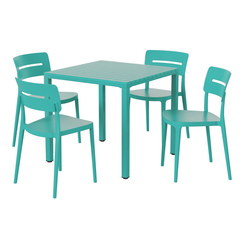4-Person Outdoor Square Dining Set, Teal