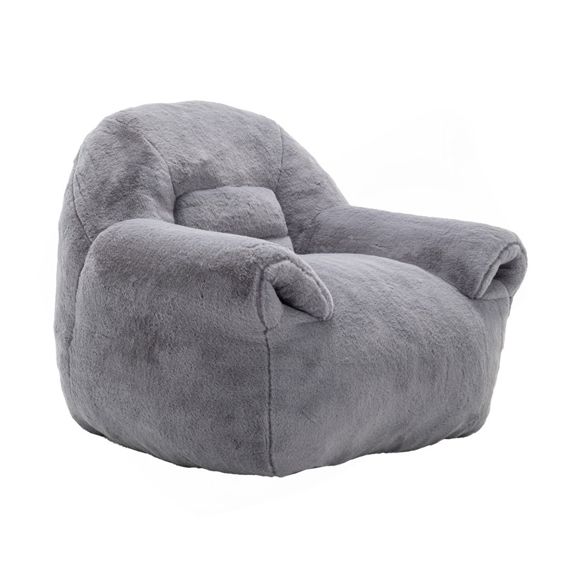 Bean Bag Chair, Comfy Bean Bag Sofa With Back Support, Faux Fur Bean Bag Chair For Adults And Kids, Stuffed Floor Sofa For Living Room, Bedroom, Apartment, Grey
