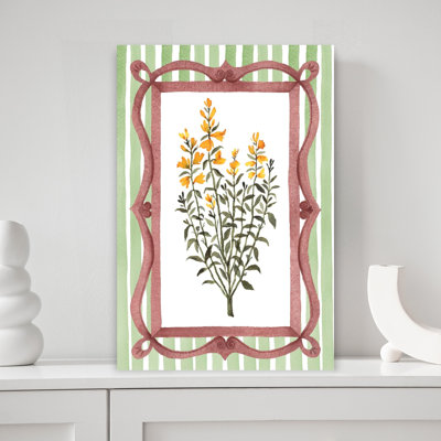 Yellow Flowers Striped Frame Delicate Elegant Rustic Plant Flower Wall Art Print