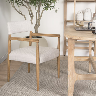 Chaise de salle à manger Luxe en bois d'ortie massif avec tissu performance chiné crème