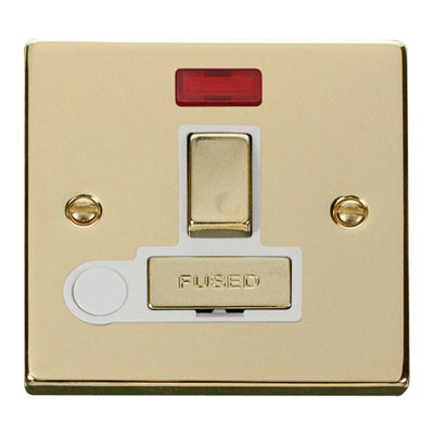 Polished Brass 13A Fused Ingot Connection Unit Switched With Neon With Flex