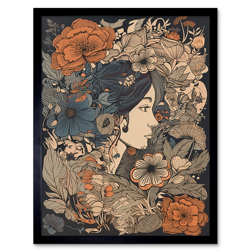 Woman Floral Profile Portrait - Single Picture Frame Print