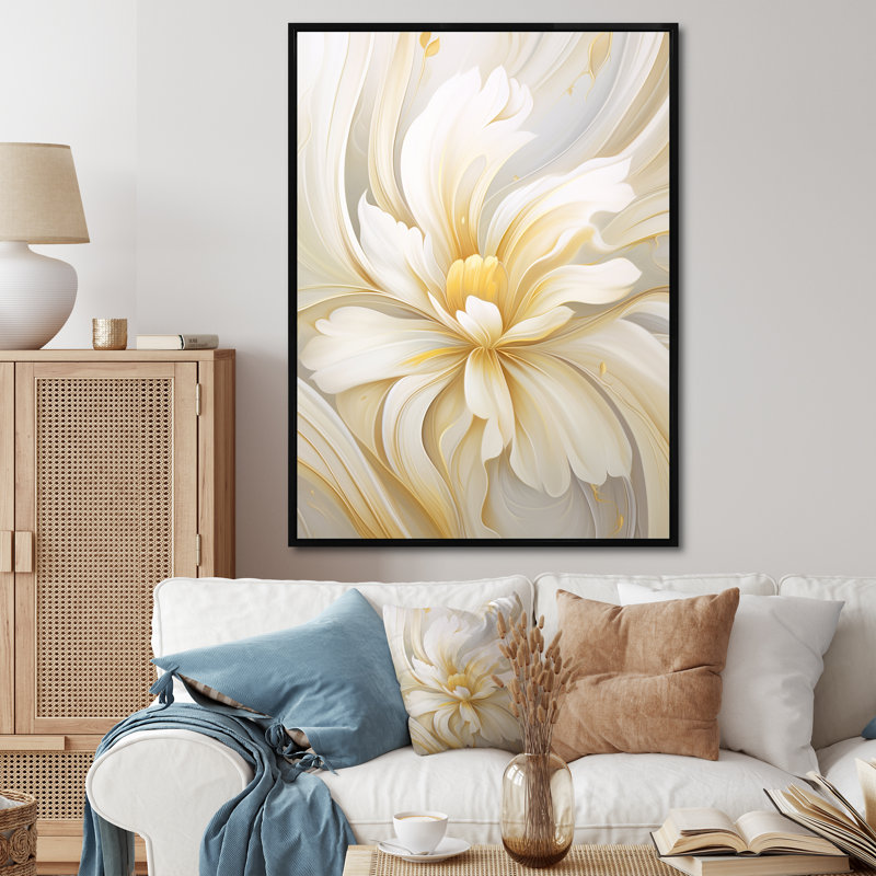 «Dreamy White Digital Spring Flowers», reproduction sur toile, Cadre flottant noir, H 32 po x l 24 po x P 1 po