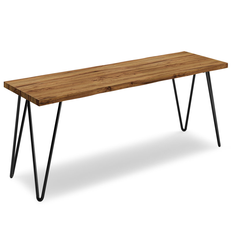 Natural Mango Wood Bench with Black Metal Hairpin Legs