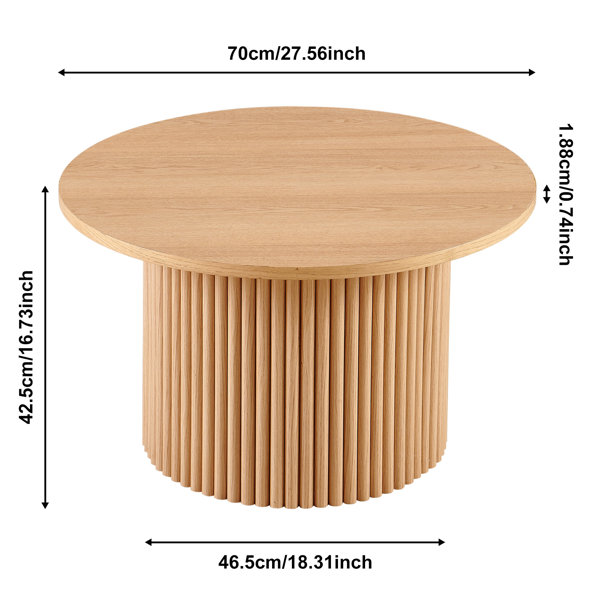 Latitude Run® Oak Wood Veneer Tabletop 27.56 Inch Round Coffee Table ...
