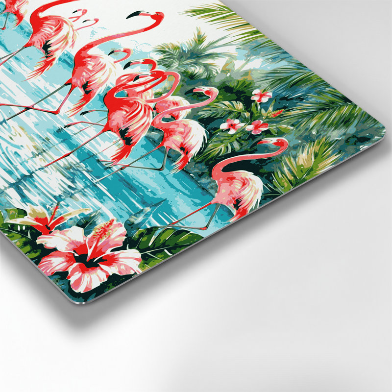Art mural bleu hawaïen avec flamants roses, H 11 po x l 14 po