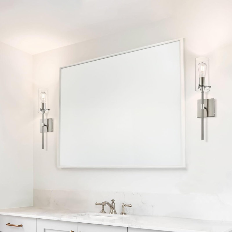 Ensemble de 2 appliques murales de salle de bain moderne en nickel brossé avec verre transparent pour salle de bain, couloir et salon