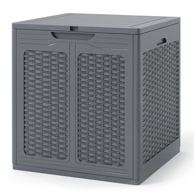 39 Gallon Outdoor Storage Box with Rattan Patterns & Lockable Lid for Garden Tools Gray