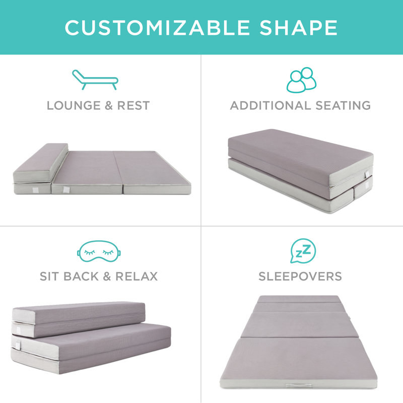 4-Inch Gray Folding Portable Queen Foam Mattress with Carry Case
