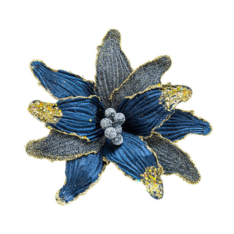  Fleurs artificielles artificielles en soie artificielle 1Pcs Décoration d'arbre de Noël, Bleu très foncé