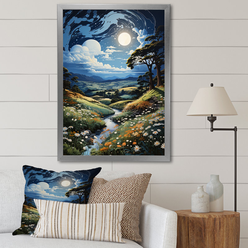 «Blue Sky Celestial Dreams Pastoral», reproduction d'art sur toile, H 40 po x l 30 po x P 1,5 po, Cadre photo argenté