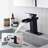 Modern Waterfall Bathroom Faucet With Deck Plate, One Handle, Solid Brass For Sink Deck-Mounted Faucet, Black Spout, Matte Black, Construction-124831481