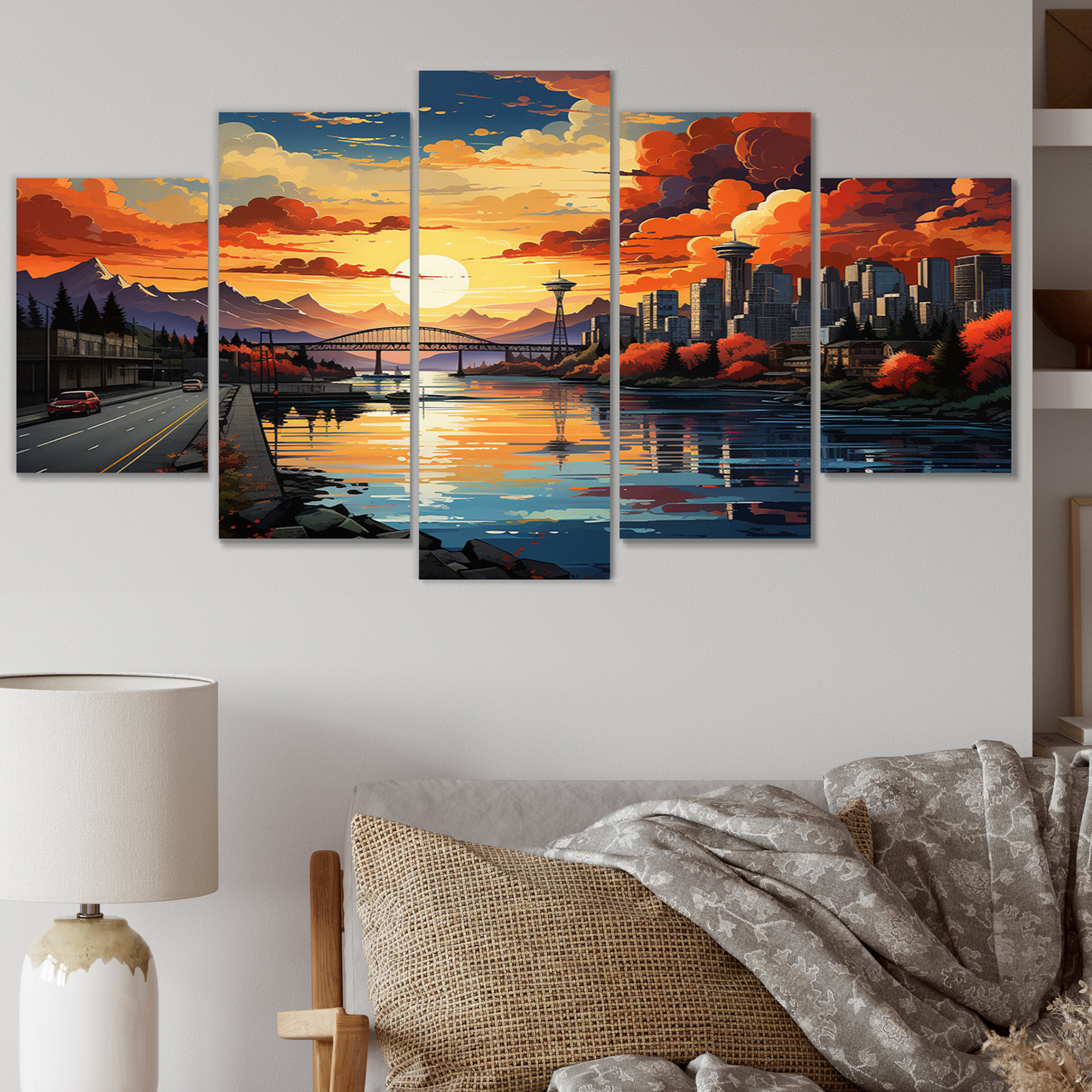 Winston Porter City Vancouver Sunset Popart - 5 Piece Wrapped Canvas ...
