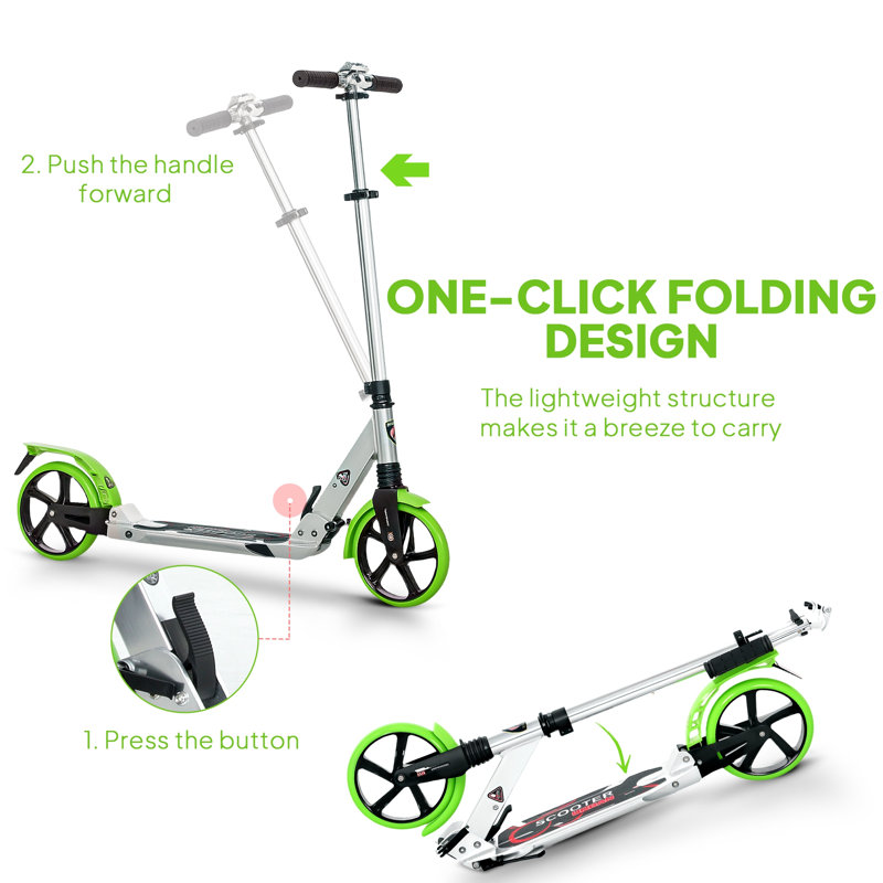 Freeport Folding Kick Scooter with Big Wheels for 14+ Teens Adult, Green