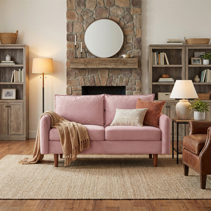 55.8" Loveseat velvet Sofa With Wooden Legs,modern Design With Cushions, Pink
