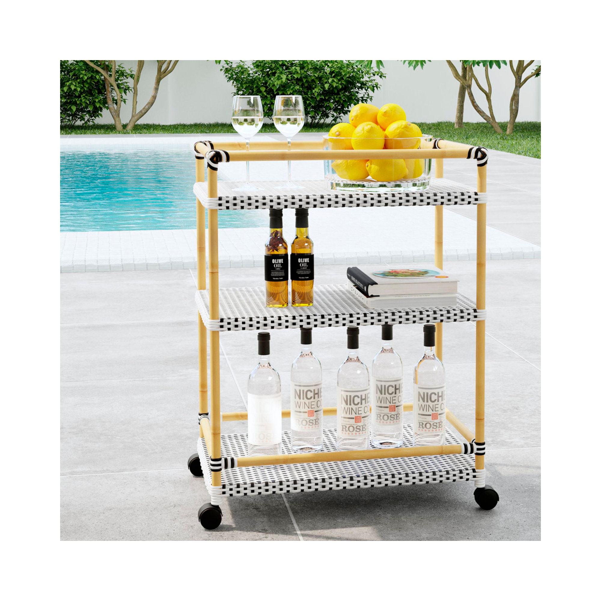Ellie Bar Cart with Metal Outer Material, Black/White