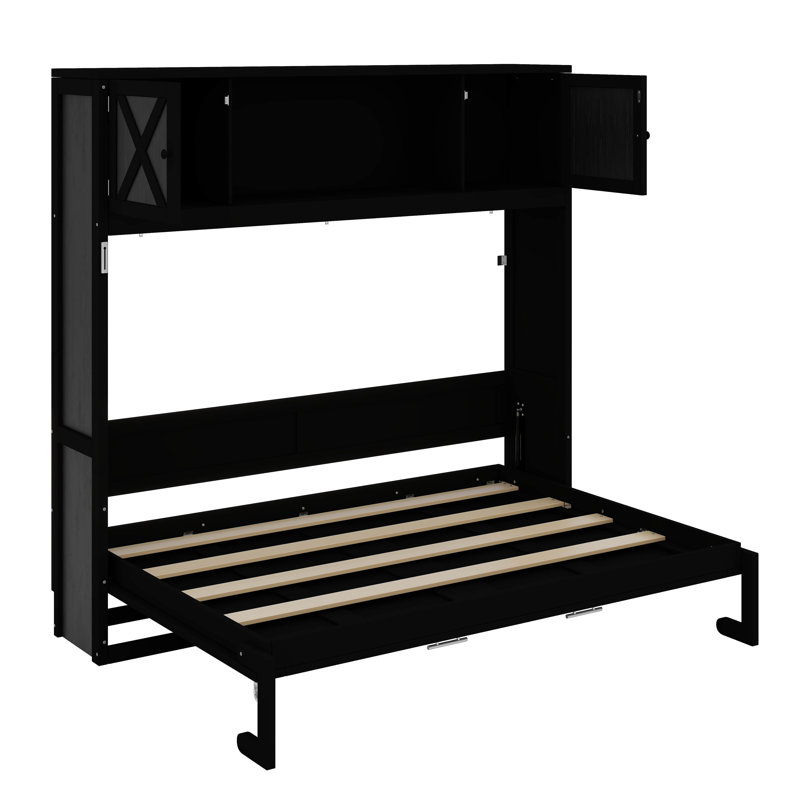 Grand lit escamotable avec armoires de rangement - Rustique décontracté, Noir