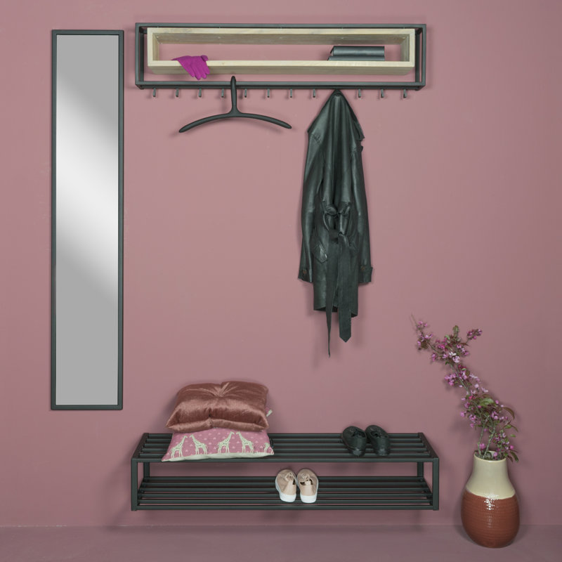 School Metal Flat Wall Mirror, Black