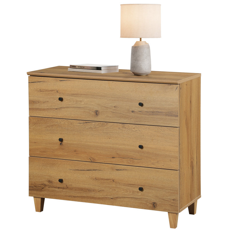 Lawncrest 3-Drawer Solid and Manufactured Wood End Table , Dark Brown Wood