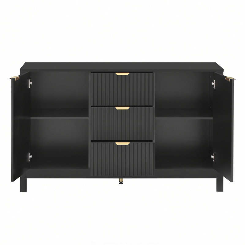 Sideboard with Wave Design - 3 Adjustable Shelves, 3 Drawers & Soft-Close Doors, Storage Console Table with Metal Handles, Suitable for Study, Hallway and Living Room