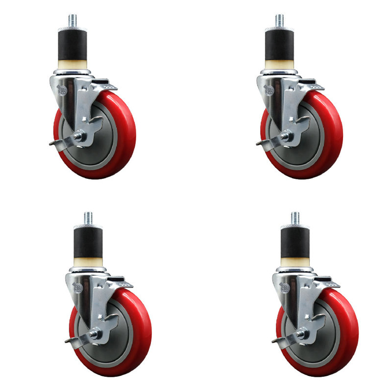 Ensemble de roulettes extensibles en poly pivotant 1-7 / 8 pouces avec frein SCC