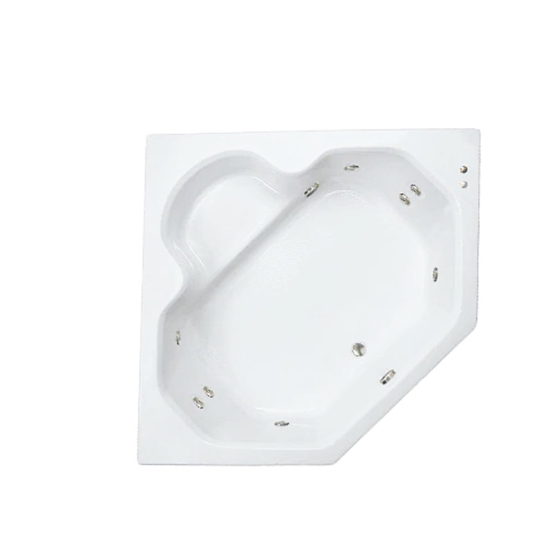 Baignoire tourbillon de coin en acrylique avec drain central L 60 po x l 60 po en blanc