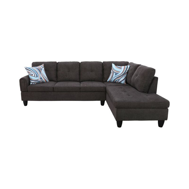 Sinne Upholstered L-Shaped Sectional Right Hand Facing, Dark Brown Linen Blend