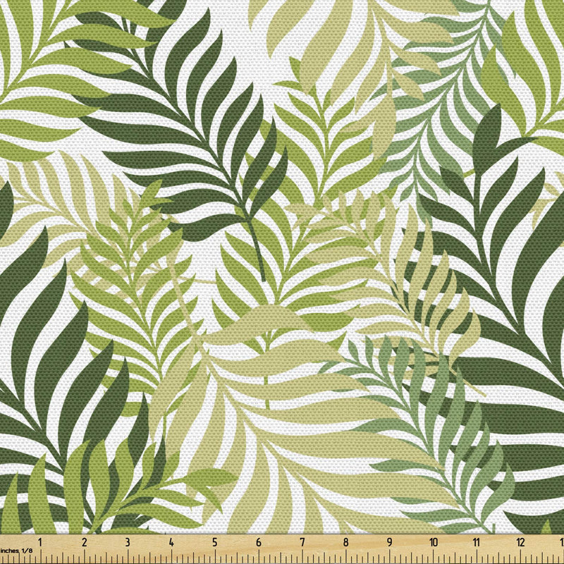 Tropic Breeze Leaf Fabric 2 Yards Green Ecru