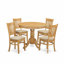 L'ensemble de mobilier de salle à manger 5 pièces comprend une table ronde avec piédestal et 4 chaises rembourrées en tissu de lin, 36 x 36 pouces, chêne