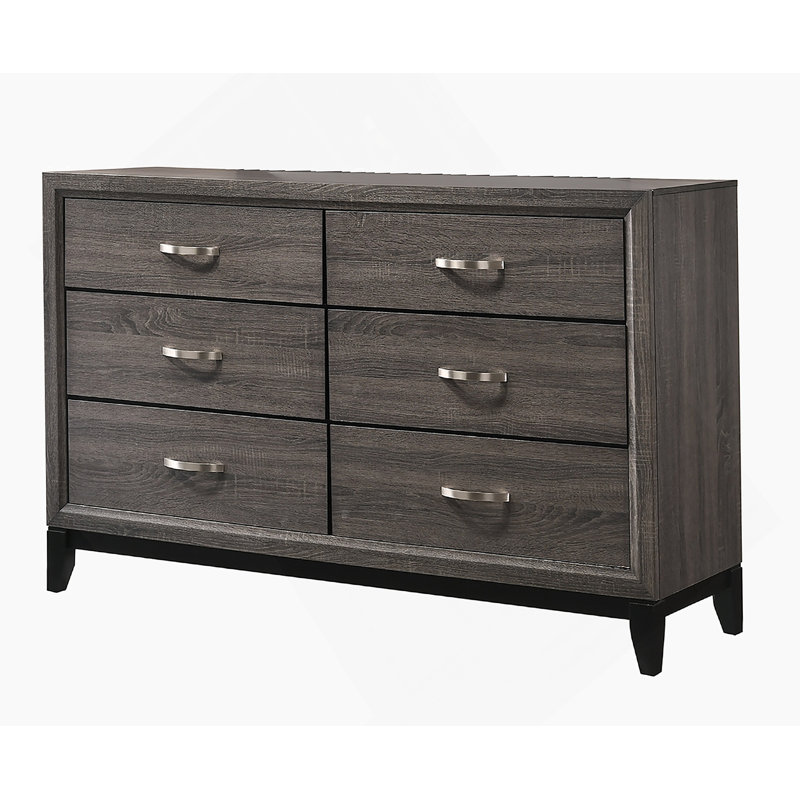 Commode 6 tiroirs, commode en bois avec poignée en métal pour la chambre à coucher