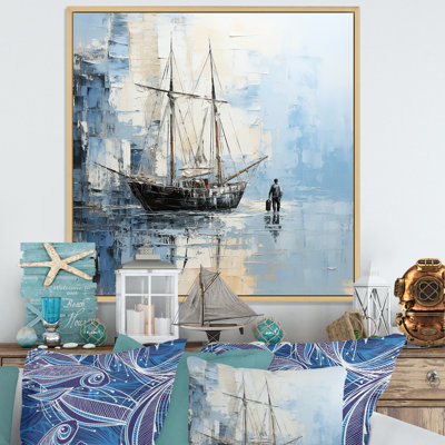 " Minimalism Blue and White Pirate Scenery " Print