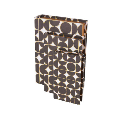 Cole And Grey Faux Leather Faux Book Storage Decorative Box With Multi-Colored Geometric Patterns