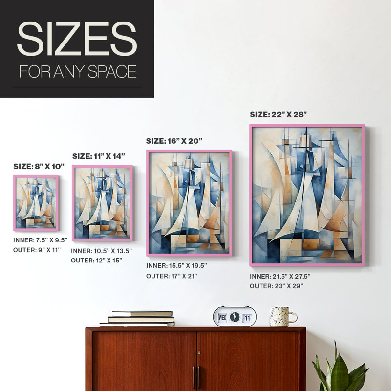 NAUTICAL Series CDIX, reproduction encadrée - bois massif, Rose, H 21 po x l 17 po