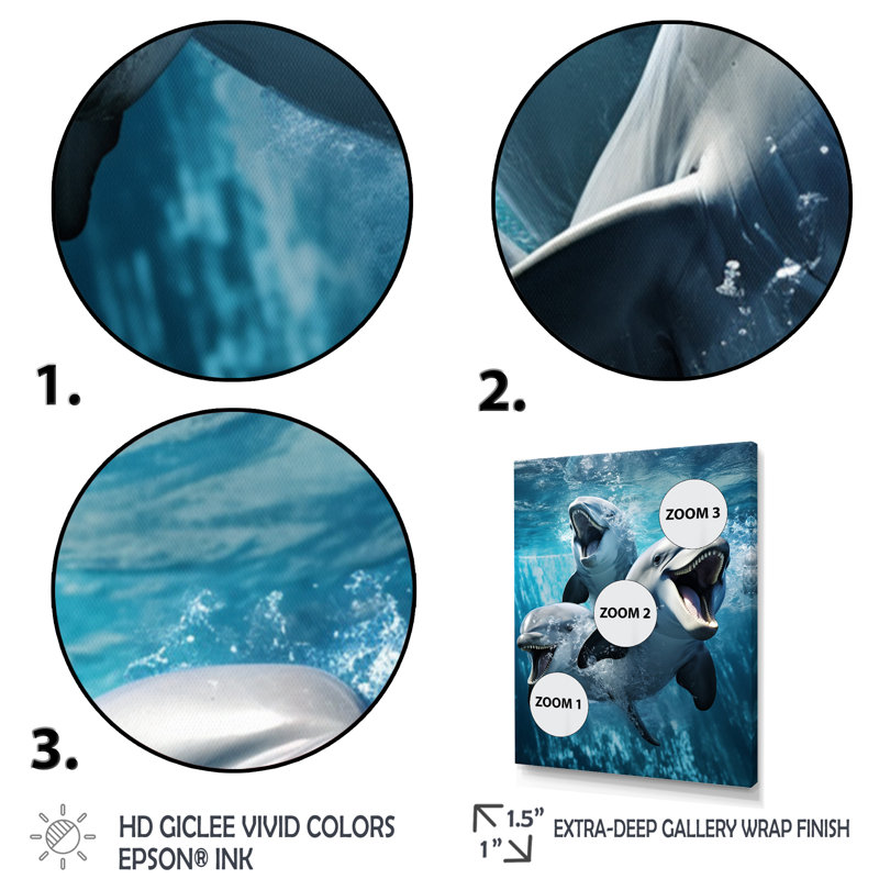 «Blue Blue Dolphin Oceanic Elegance II», reproduction d'art sur toile, H 20 po x l 12 po x P 1 po, Cadre flottant doré