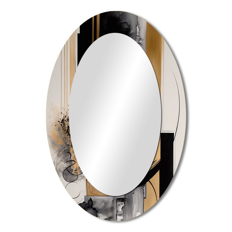 Décoration murale dorée Art Deco II - miroir ovale noir, 36 po x 24 po