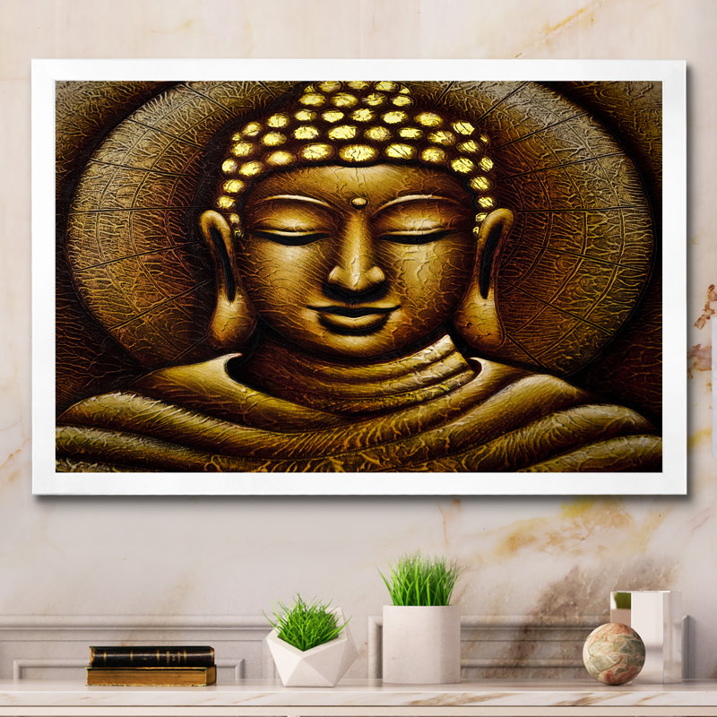Budha - reproduction sur toile, H 24 po x l 36 po x P 1 po, Cadre de coin blanc fermé
