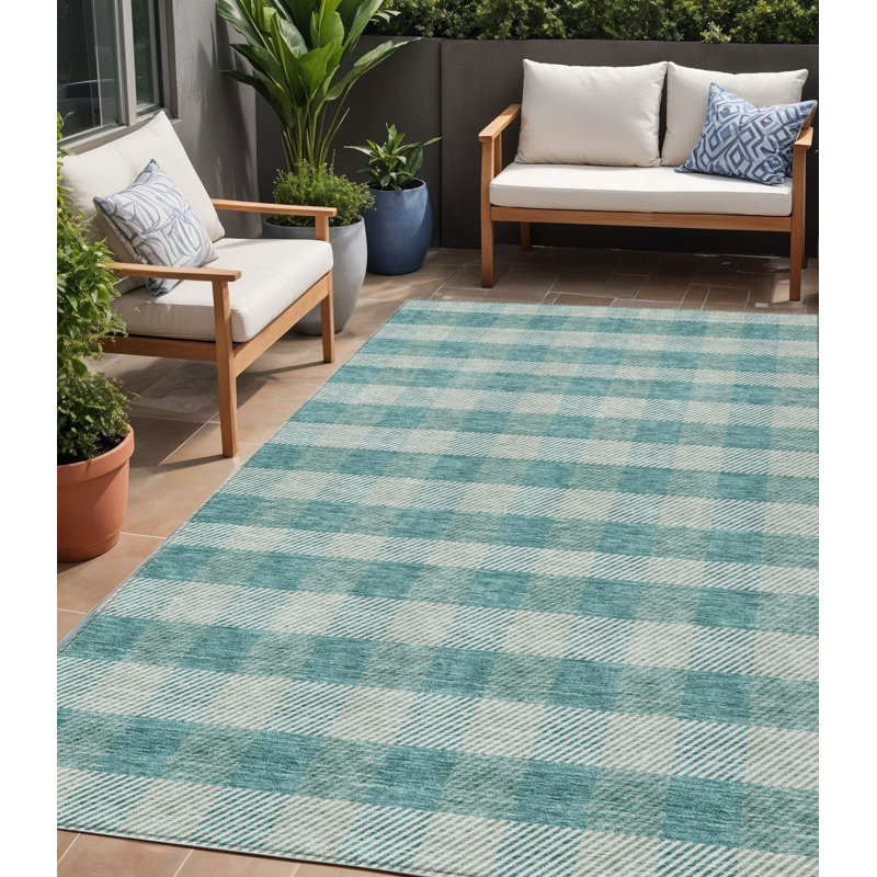 Tapis bleu sarcelle lavable d'extérieur 5 pi x 8 pi bleu sarcelle