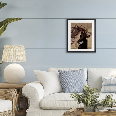 Stylish Woman with Sun Hat Framed Print Under Glass, design by Sierra Siler