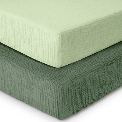 100% Cotton Muslin Crib Sheets, 2 Pack Crib Sheet Fitted Sheets, For Standard Crib, 52x28" Crib Mattress Sheets, Standard Crib Sheets | Green and Light Green