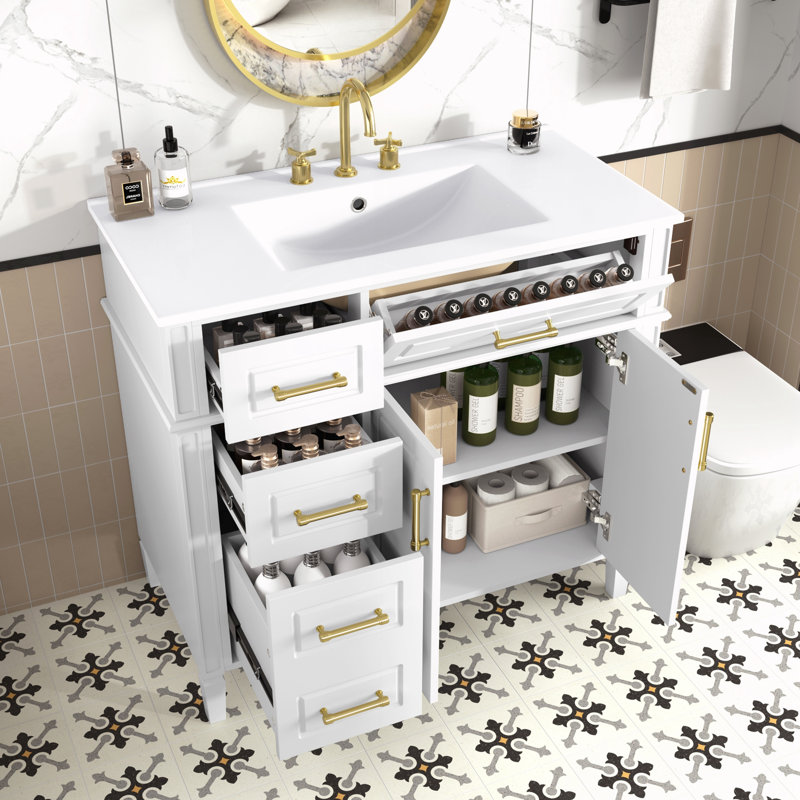 Meuble-lavabo de salle de bain avec lavabo, Blanc