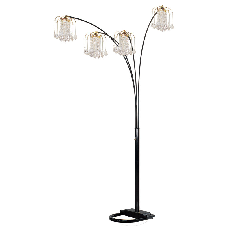 Black 4-Head Crystal Inspired Arch Floor Lamp