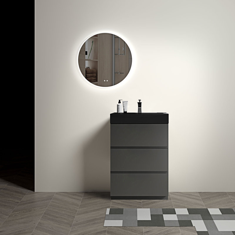 Meuble-lavabo sur pied simple Rosemont, Noir, gris