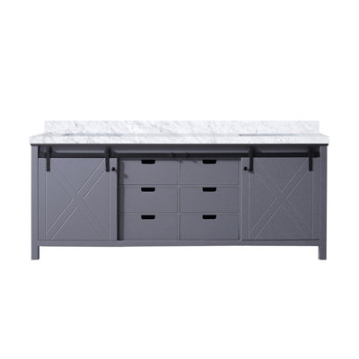 Meuble-lavabo double gris foncé 84 po X P 22 po D, avec comptoir en marbre de Carrare
