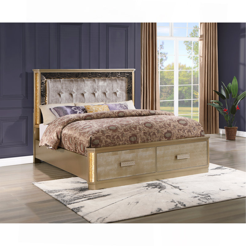 Ensemble de chambre avec grand lit 4 pièces en bois doré