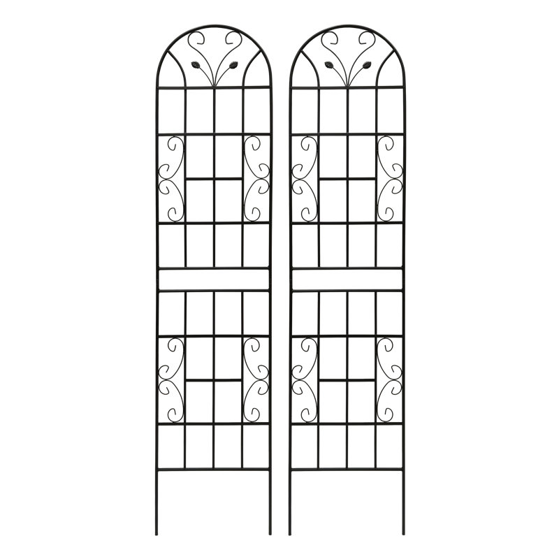 Ensemble de 2 treillis de jardin en métal 86,7 po x 19,7 po antirouille pour plantes grimpantes, support de fleurs extérieur noir