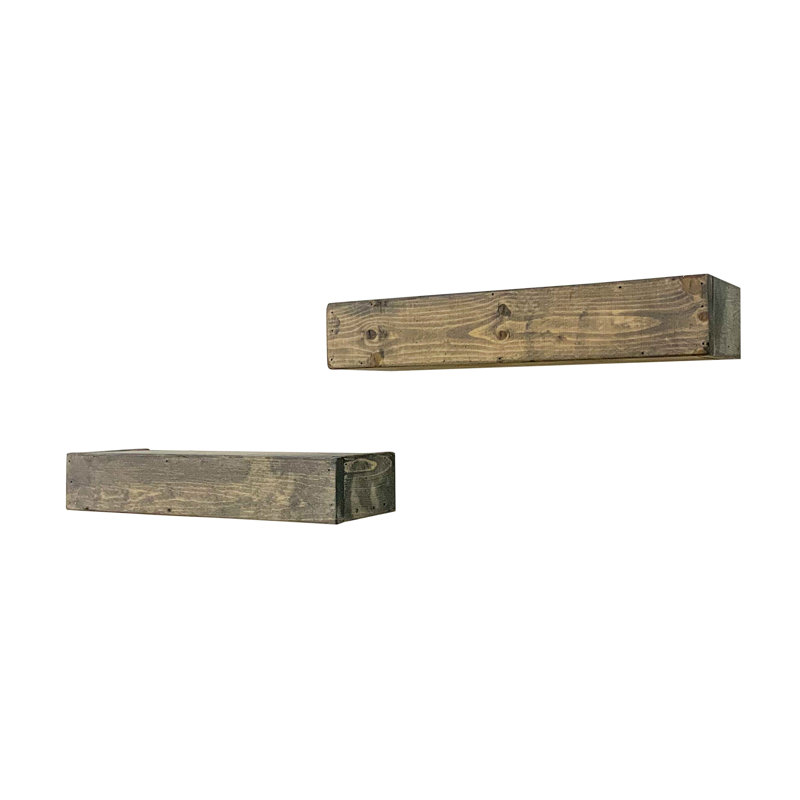 2 Piece Pine Floating Shelf, Gray, 3.75" H x 18" W x 6" D