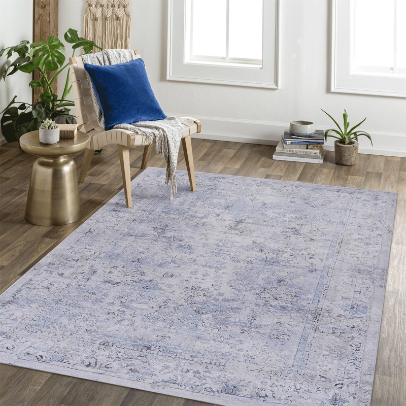 Blue Washable Rug Area Rug, Rectangle 8' x 10'