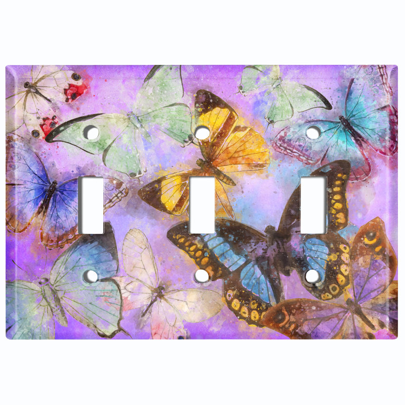 Plaque d'interrupteur de lumière en métal (Licorne papillon - triple basculement)