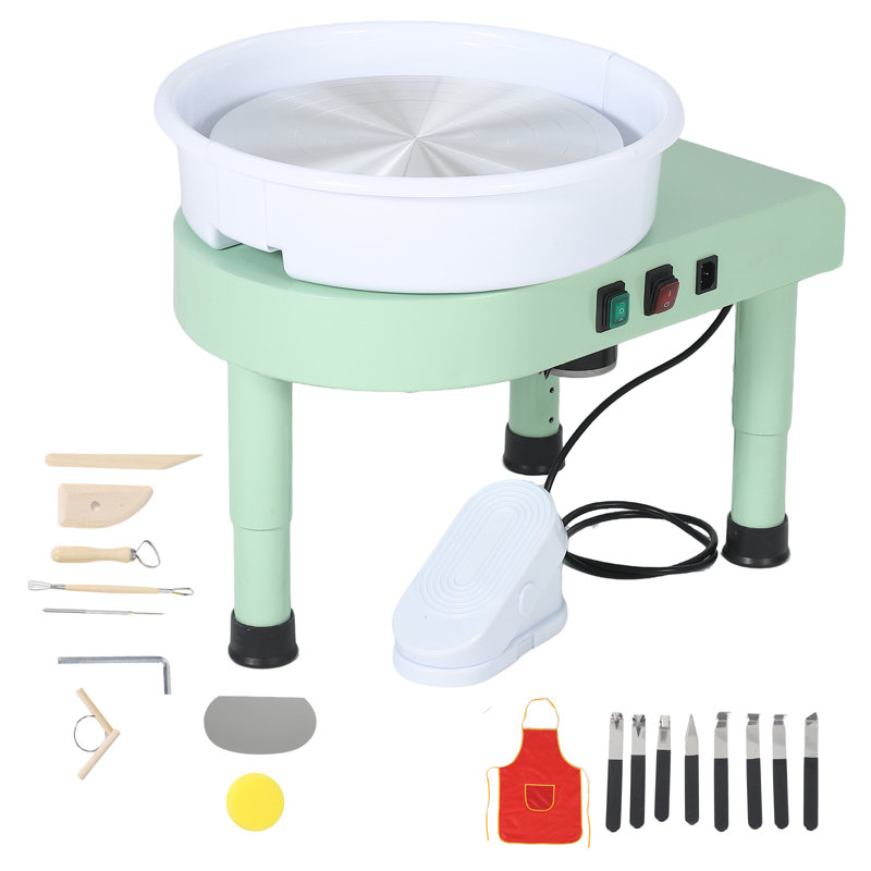 Roue de poterie électrique à vitesse variable de 450 W, tête de roue de 14 po (35 cm), Vert menthe