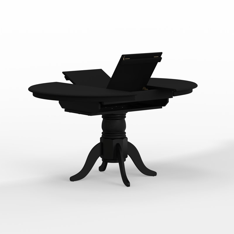 Uman Solid Wood Top Pedestal Dining Set, 5 Piece Dining Set, Black, Black